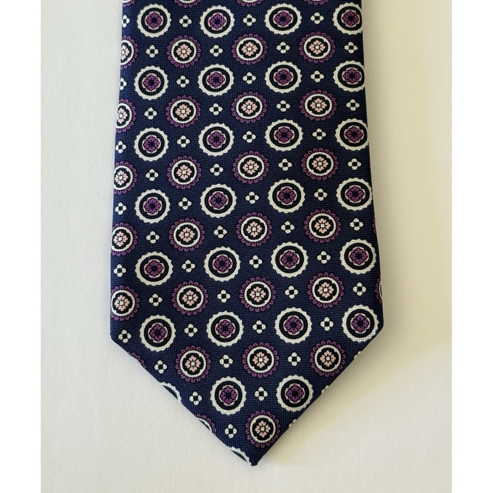 Daniel CREMIEUX 100% Silk Tie Blue Purple White Floral Geometric USA Made EUC